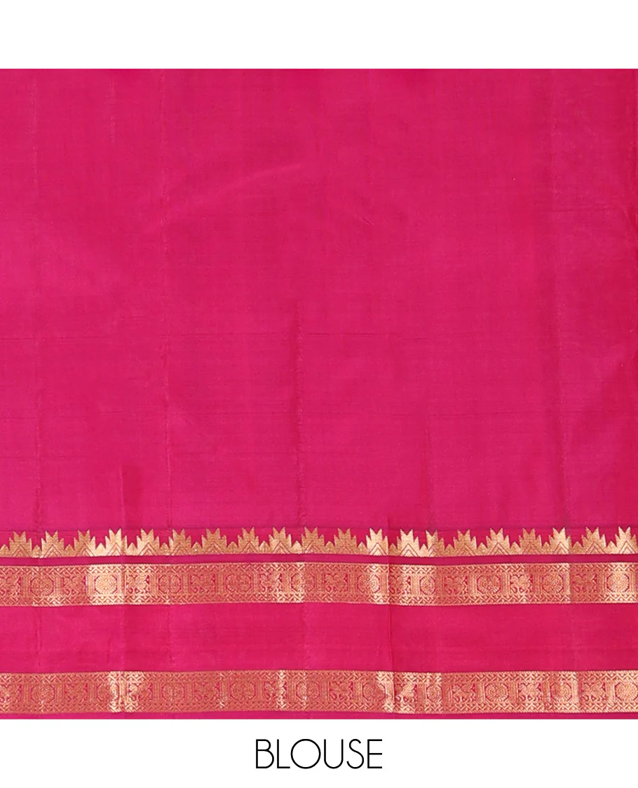 Sandal plain Kanchipuram silk saree, contrast rettai pettu border of thazampoo rekku, neli, chakram, and kuthirai, and jaal pallu - Image 6