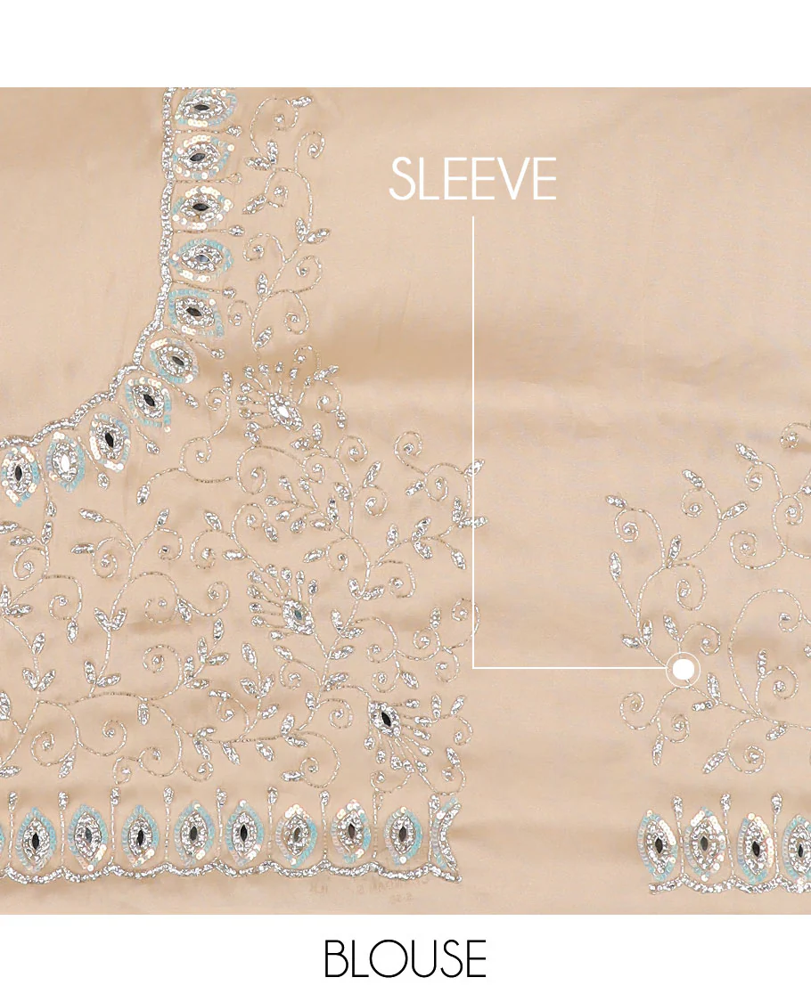 Sandal stone work designer saree, eye shaped embroidered scallop border - Image 4