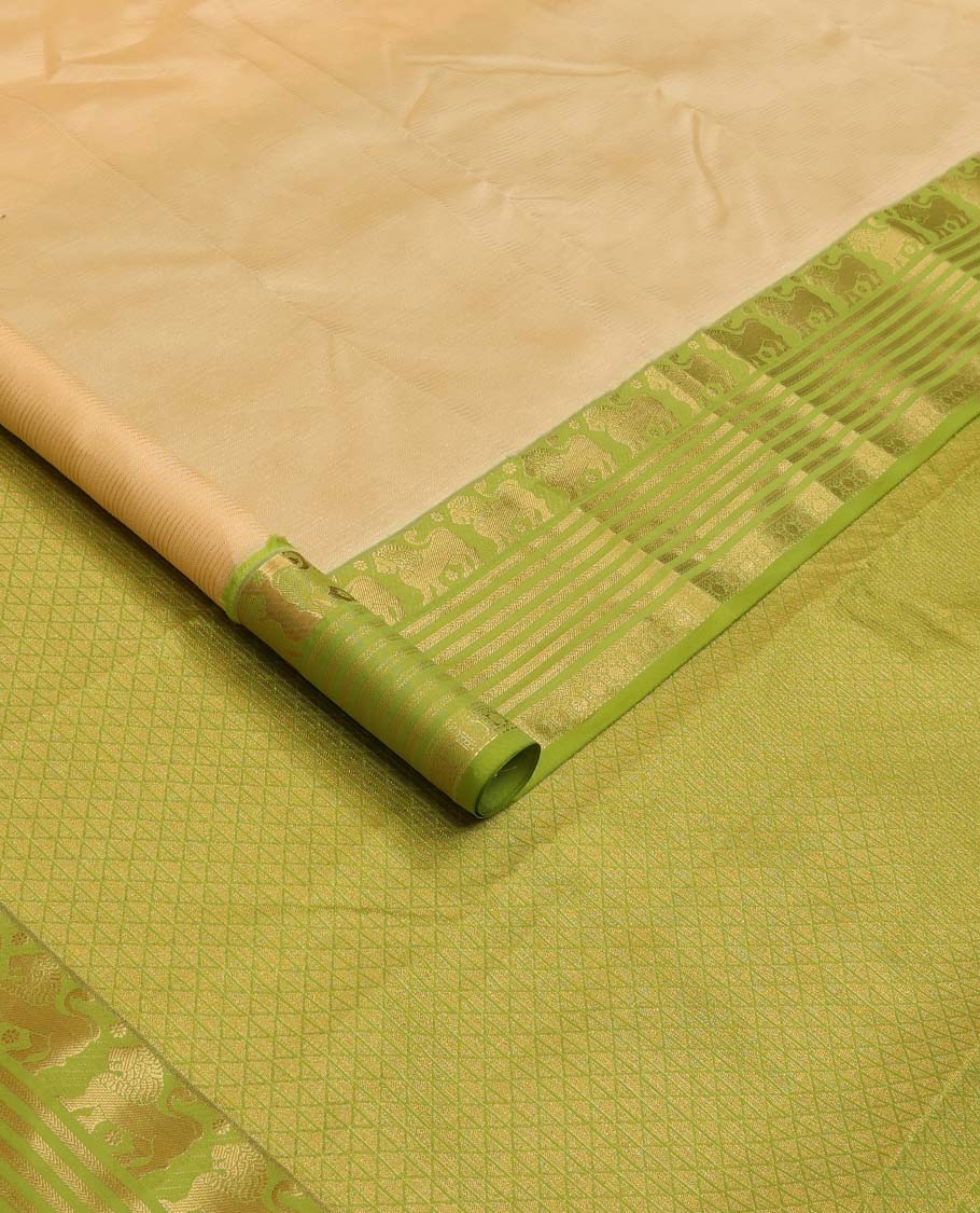 Sandal Vasundhara Lite Silk Mix Saree, contrast border of singam, kathir, and rudraksham designs, and jaal pallu - Image 2