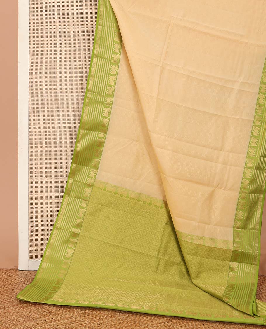Sandal Vasundhara Lite Silk Mix Saree, contrast border of singam, kathir, and rudraksham designs, and jaal pallu - Image 3