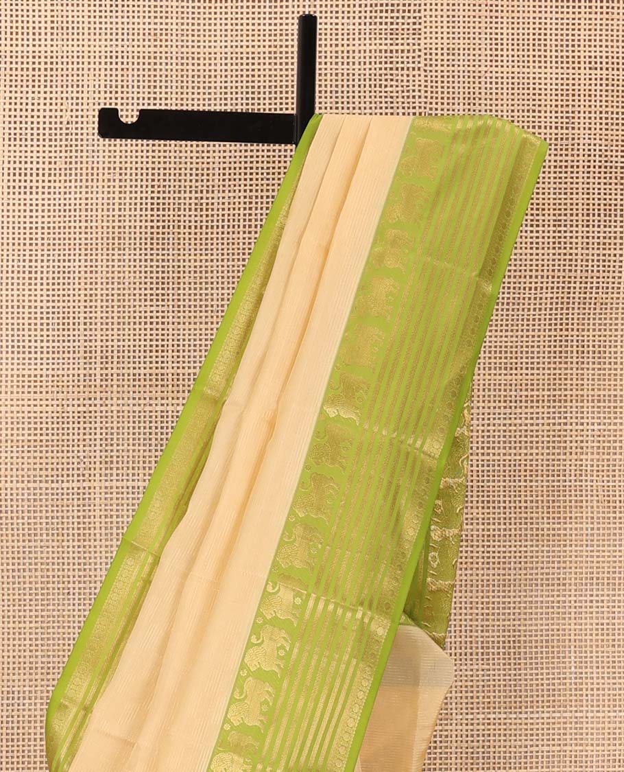 Sandal Vasundhara Lite Silk Mix Saree, contrast border of singam, kathir, and rudraksham designs, and jaal pallu - Image 4