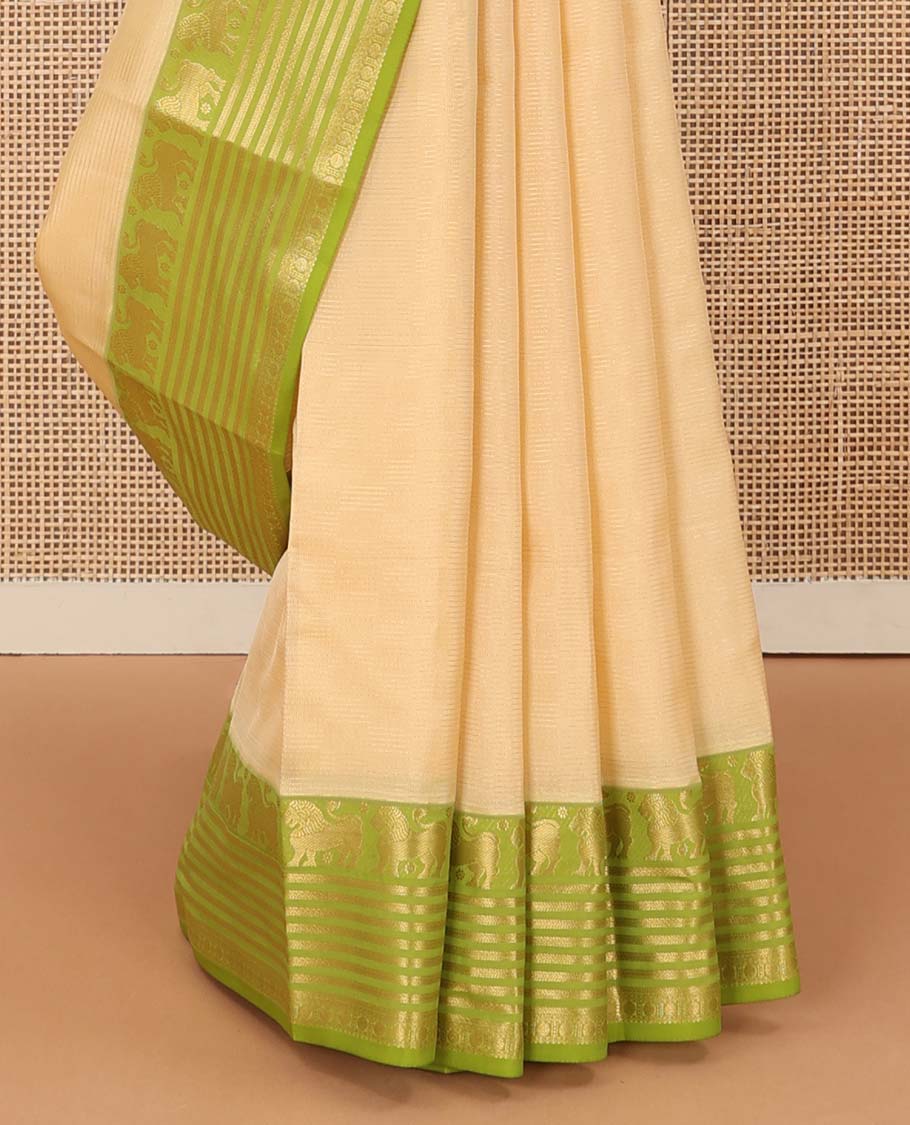 Sandal Vasundhara Lite Silk Mix Saree, contrast border of singam, kathir, and rudraksham designs, and jaal pallu - Image 5