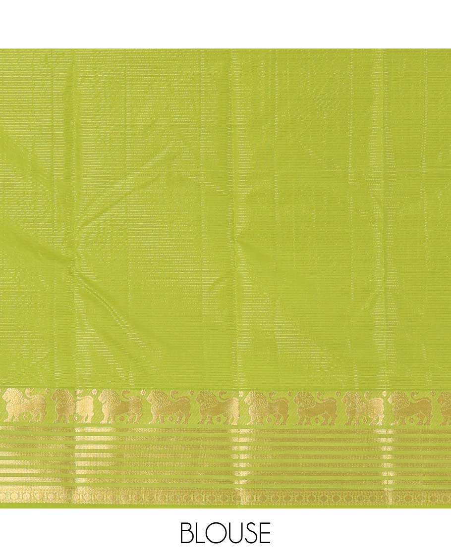 Sandal Vasundhara Lite Silk Mix Saree, contrast border of singam, kathir, and rudraksham designs, and jaal pallu - Image 6