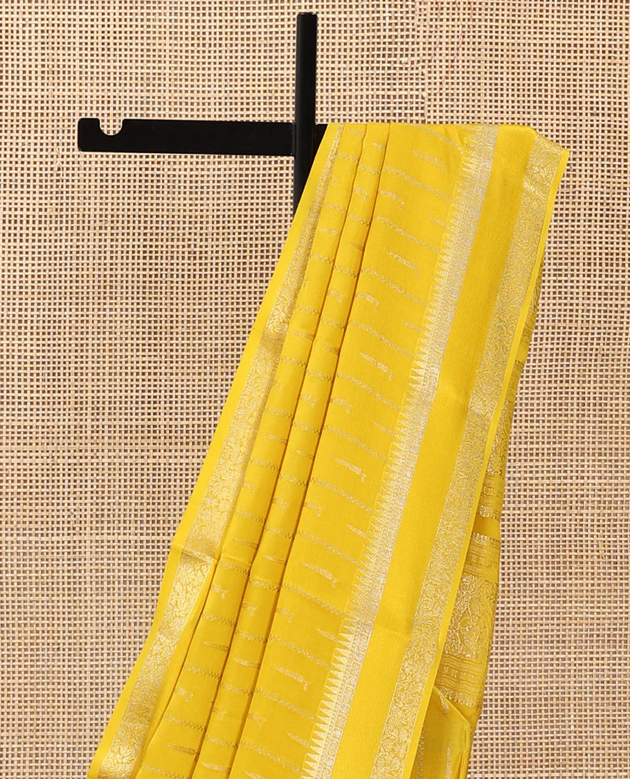 Sandal zari buttas and zig-zag striped crepe saree, traditional zari border, and pallu of traditional design weave - Image 4