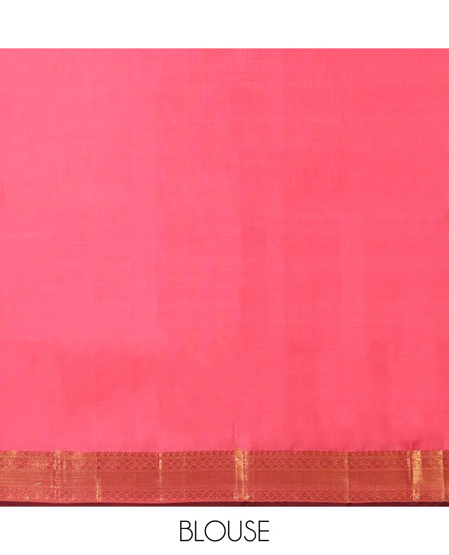 Sandal zari buttas kancheepuram silksaree, zari border of manga & kamalam & contrast pallu steeped with paisleys - Image 5