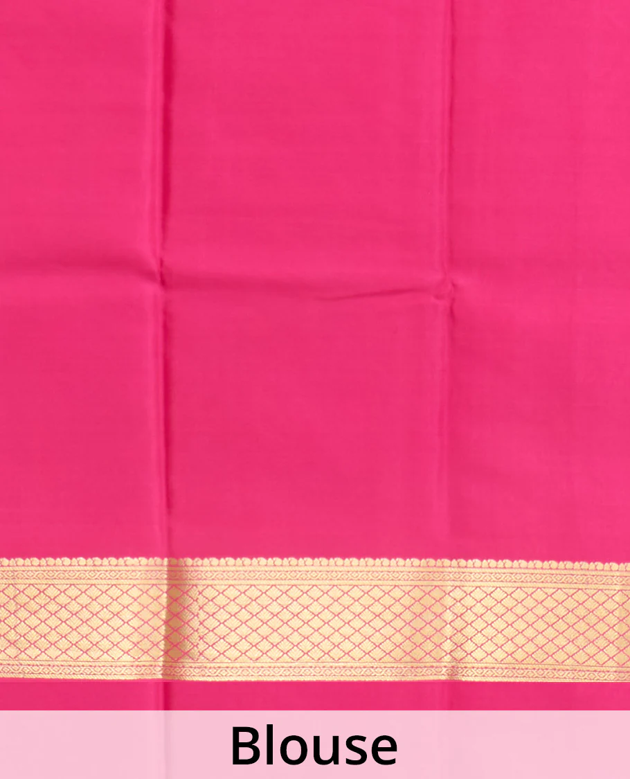 Yellow zari buttas Mysore silk saree, contrast jaal zari border, and pallu of floral creeper design in zari - Image 5