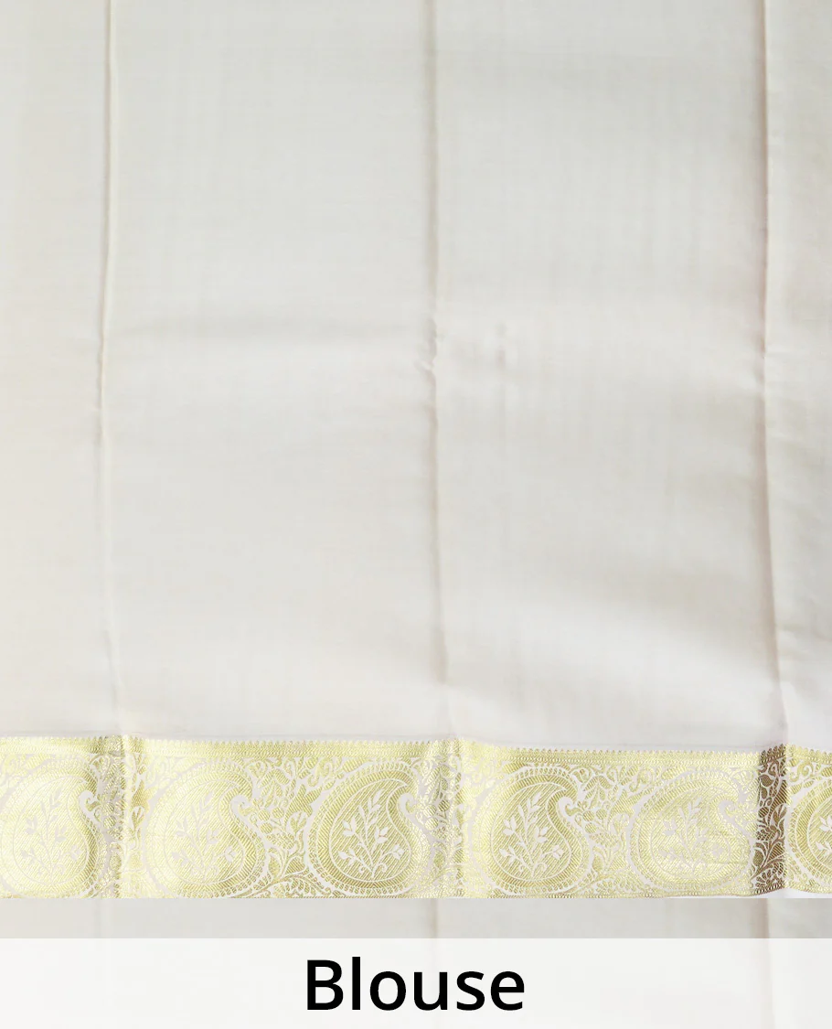 Sandal zari buttas Mysore silk saree, contrast paisley design zari border, and zari design pallu - Image 5