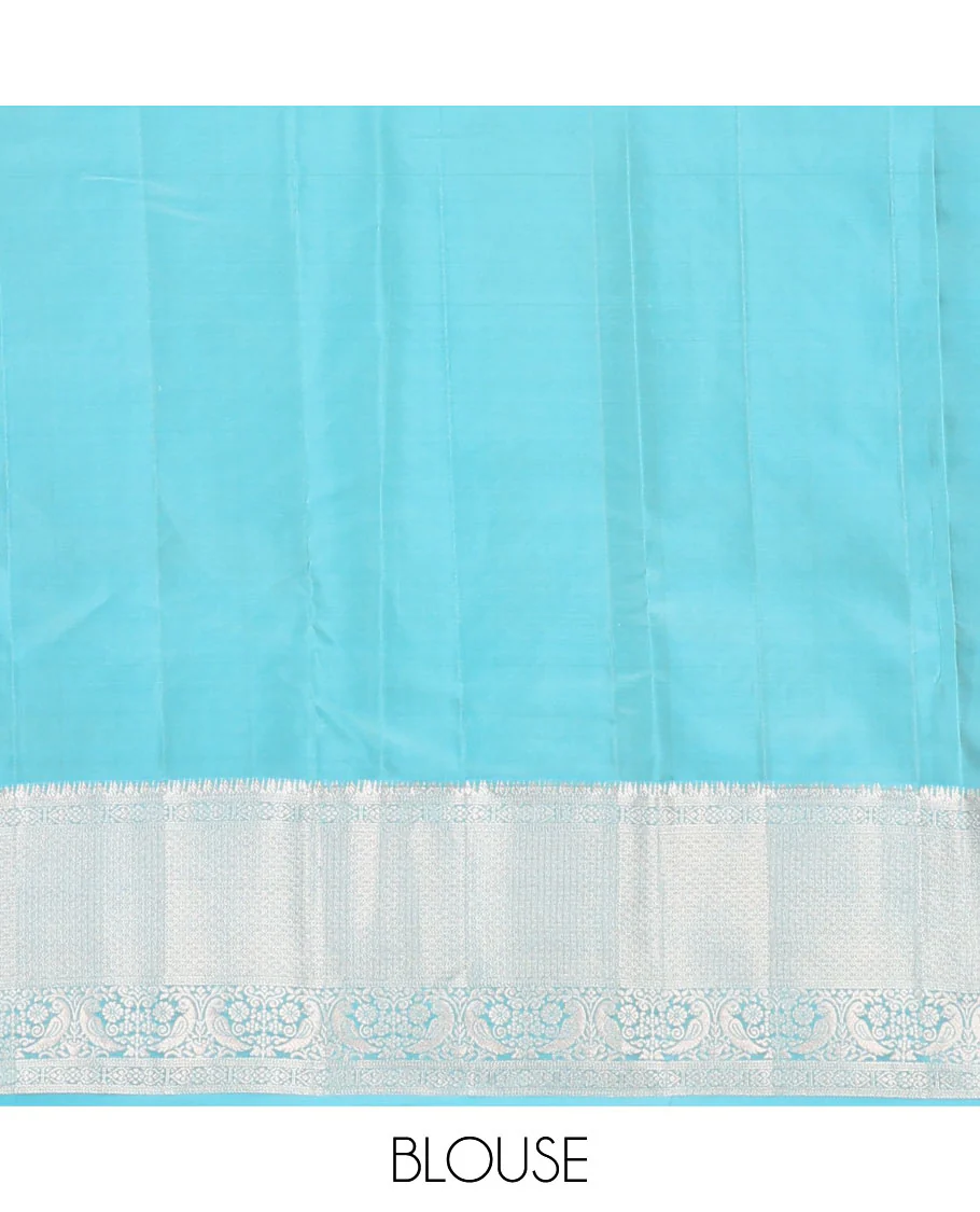 Sandal zari buttas Vasundhara Lite Silk Mix Saree, contrast border of jadai nagam, then kuli kann & kili motifs & rettai manga steeped pallu - Image 6