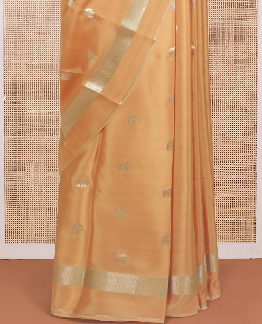 Sandal zari elephant motifs Mysore silk saree, traditional zari design border, and thick zari striped pallu - Image 4