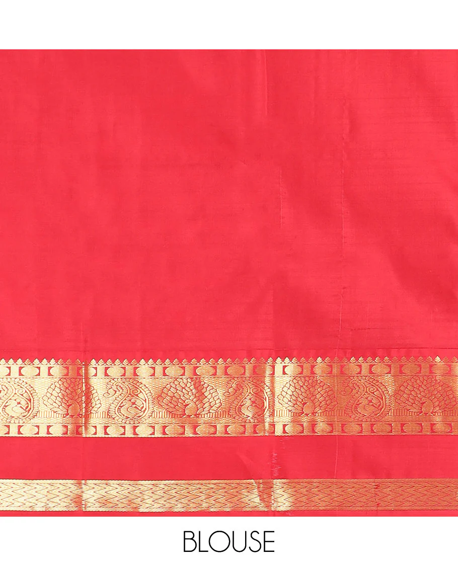 Sea green zari buttas Vasundhara silk saree, contrast korvai rettai pettu border of thilakam, mayil kann, rudraksham, and vanki designs, and jaal pallu - Image 6