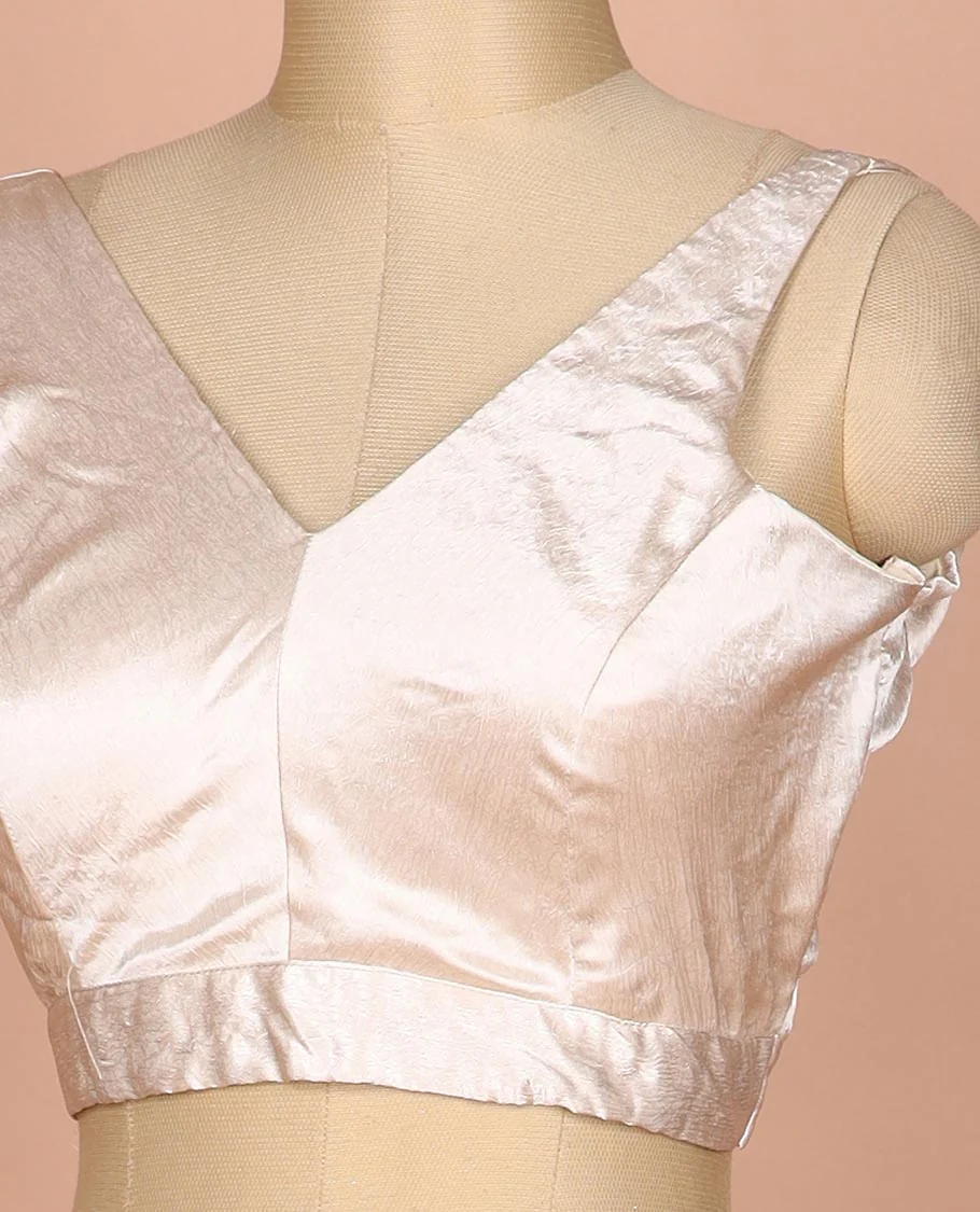 Shimmer ivory plain front and back V-neck thick strapped sleeveless readymade blouse - Image 2