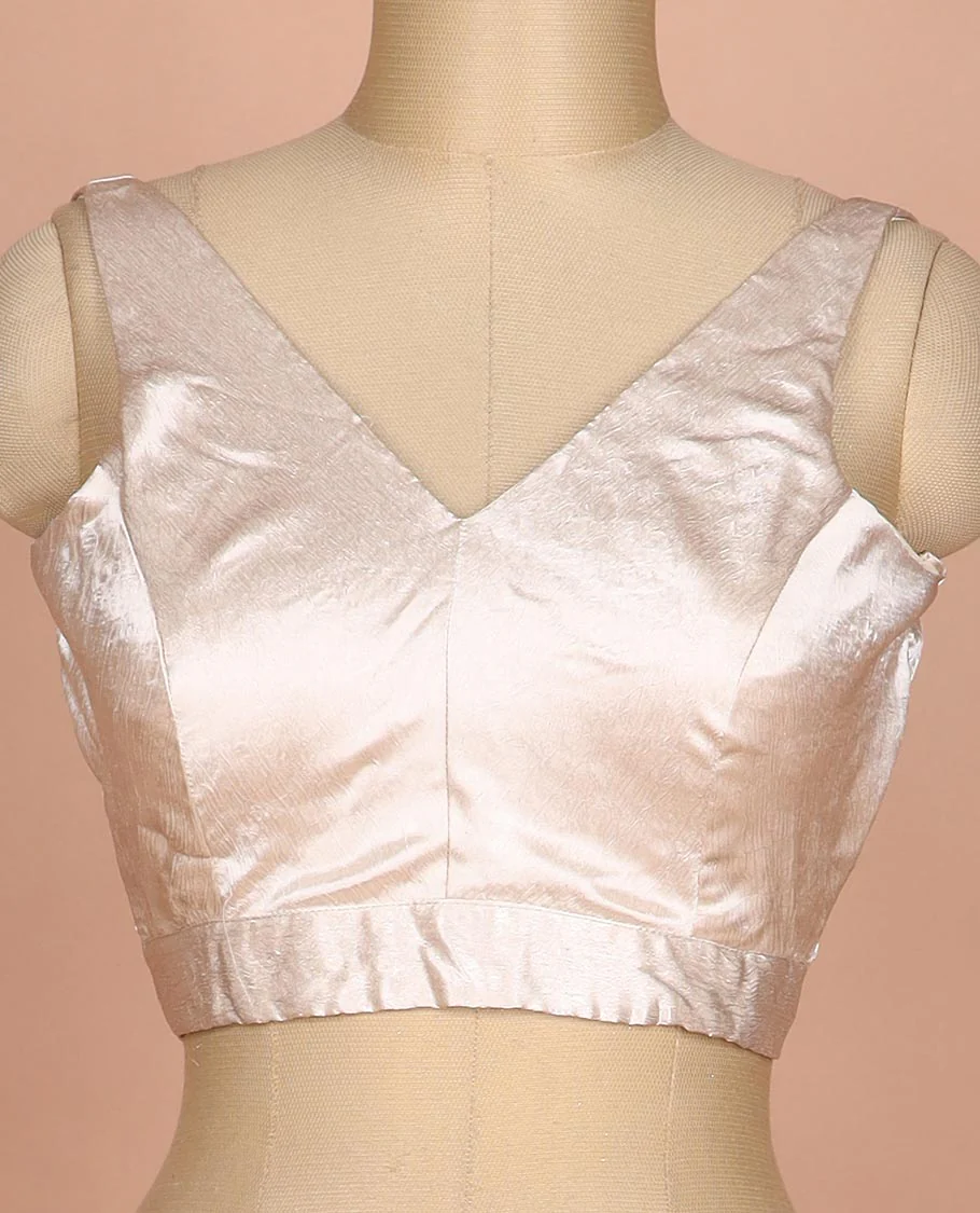 Shimmer ivory plain front and back V-neck thick strapped sleeveless readymade blouse - Image 3