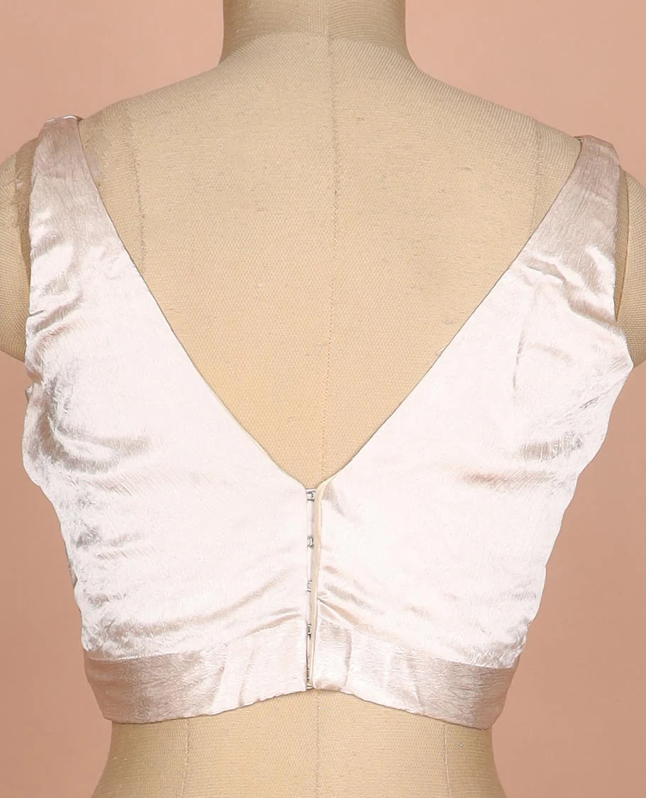 Shimmer ivory plain front and back V-neck thick strapped sleeveless readymade blouse - Image 4