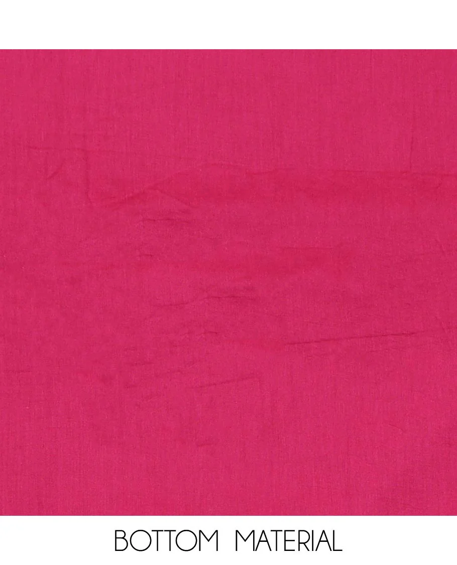 Pink material churidar set, batik printed with neck embroidered cotton top, plain cotton bottom, and shibori printed chiffon dupatta - Image 3