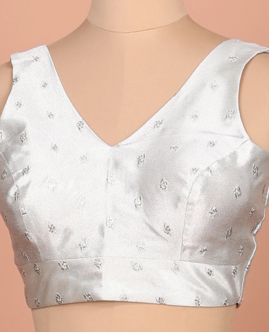 Sliver embroidered buttas front-back V-neck sleeveless readymade blouse - Image 2