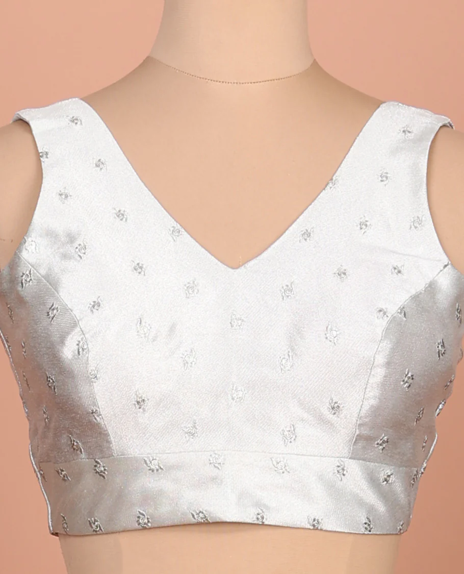Sliver embroidered buttas front-back V-neck sleeveless readymade blouse - Image 3