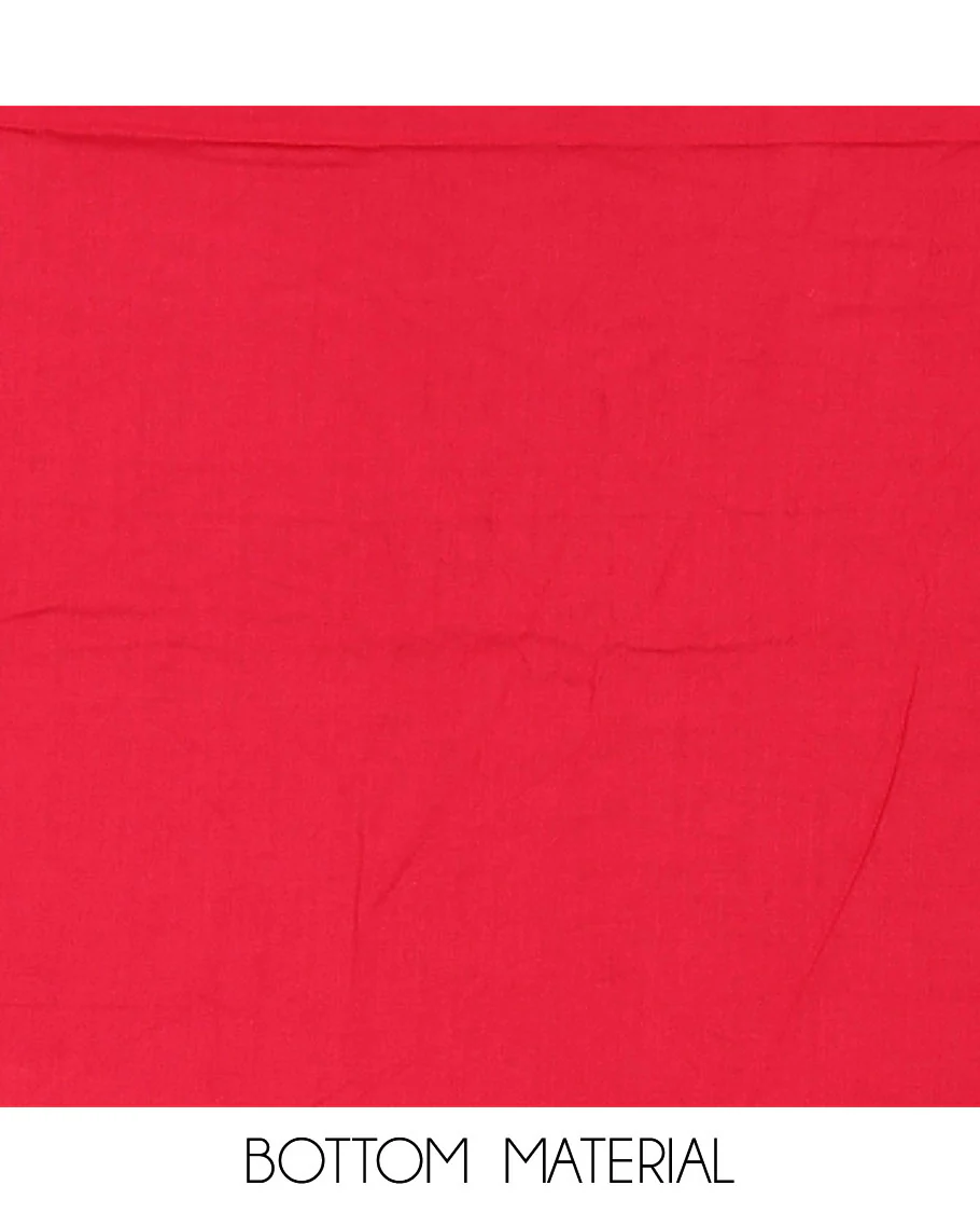 Tomato Pink Material Chudidar Set Adorned with Phulkari-Style Floral Embroidery and Floral Print Rayon Top, Subtly Made Plain Rayon Bottom, and a Chiffon Georgette Dupatta of Floral Theme Designs - Image 5