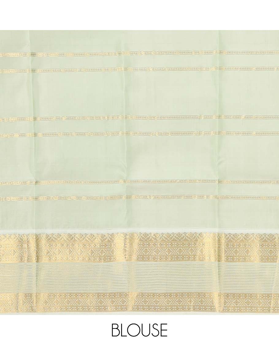 Turquoise blue zari design Vasundhara silk saree, contrast traditional motifs steeped zari border, and zari-rich jaal pallu - Image 6