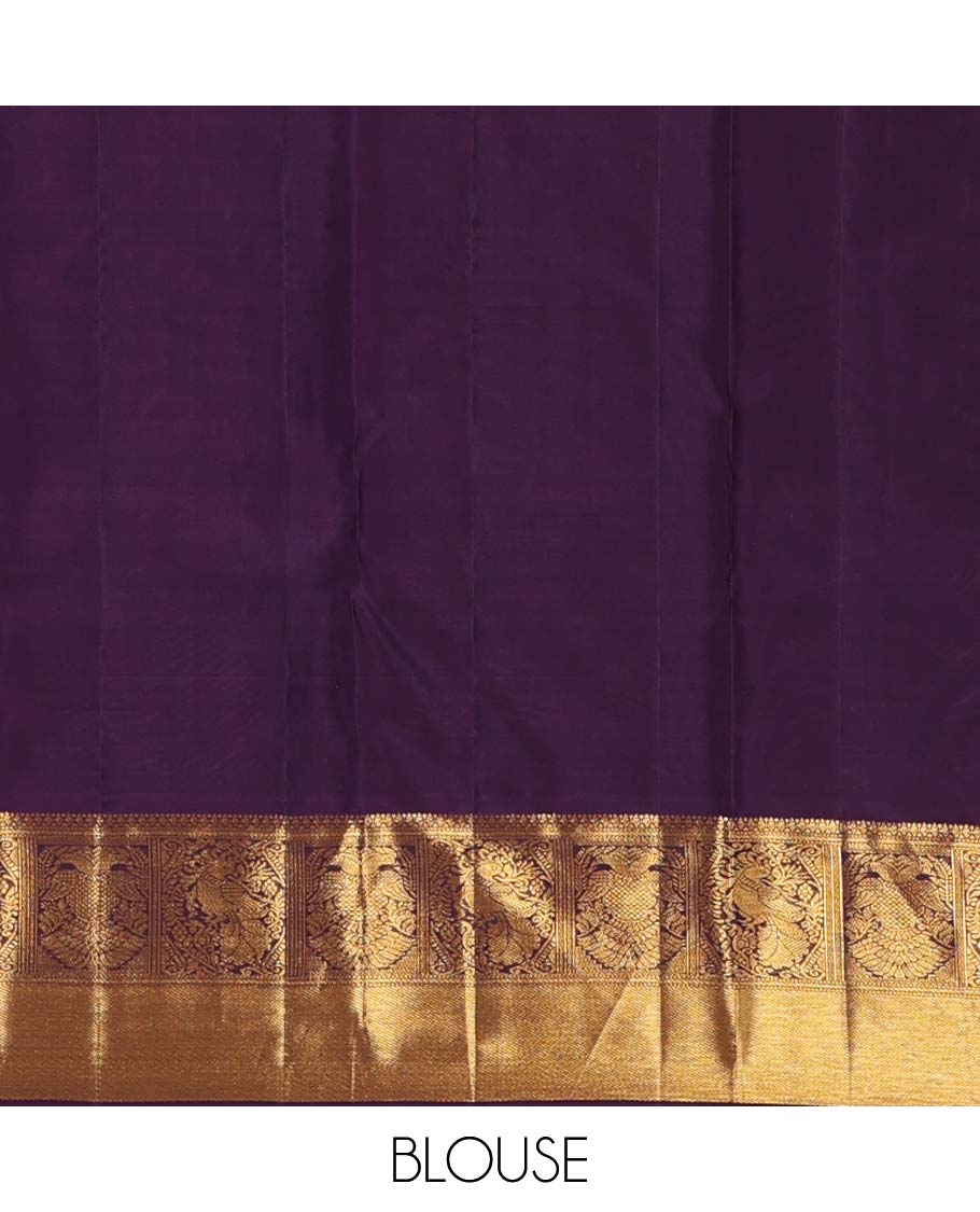 Turquoise jacquard wedding silk saree, contrast border of mayil, and iruthalai pakshi design, and floral design pallu - Image 6