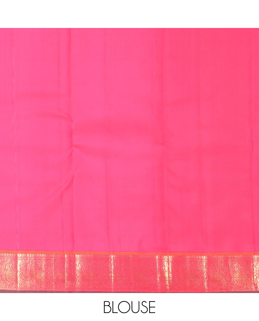Turquoise mayil buttas silk saree, contrast border of thilakam mokku, muthu, and mayil designs, and jaal pallu - Image 6