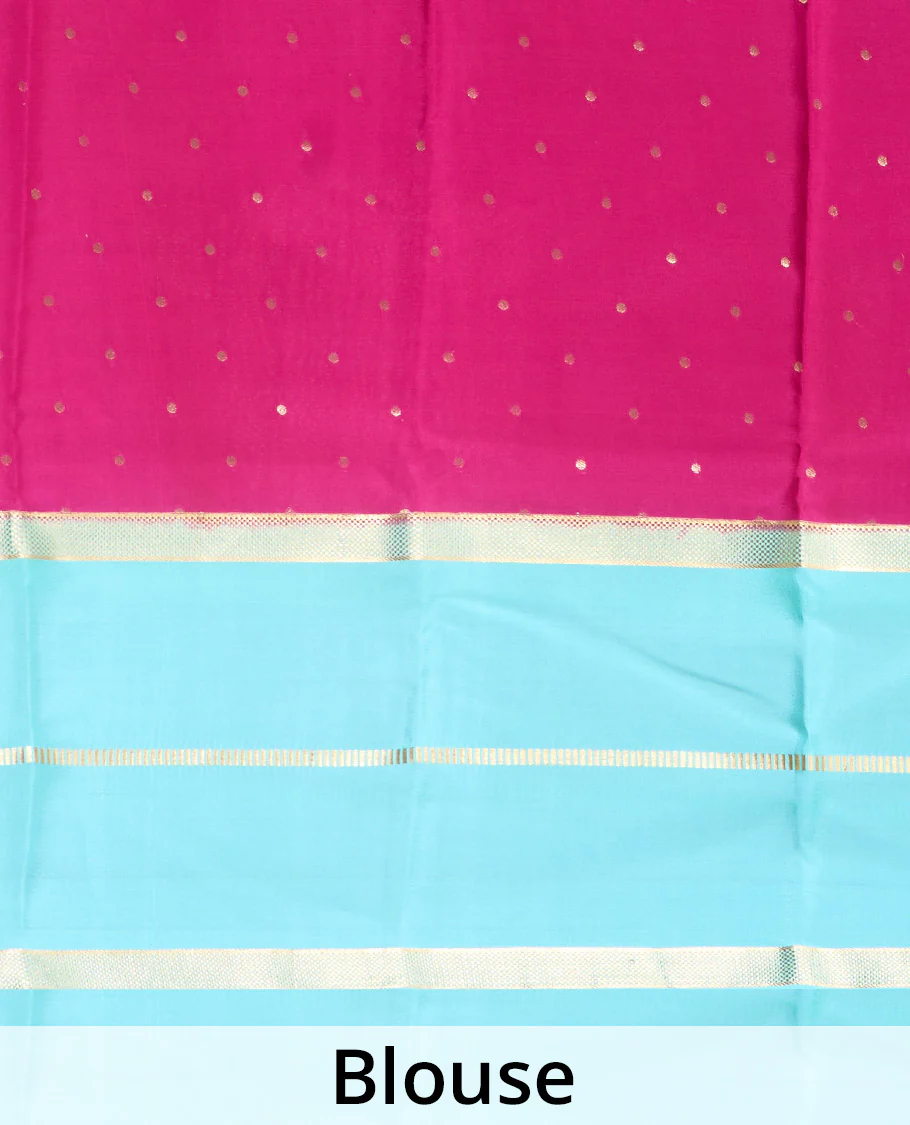 Turquoise plain Mysore silk saree, contrast traditional zari border, and zari-rich pallu - Image 5