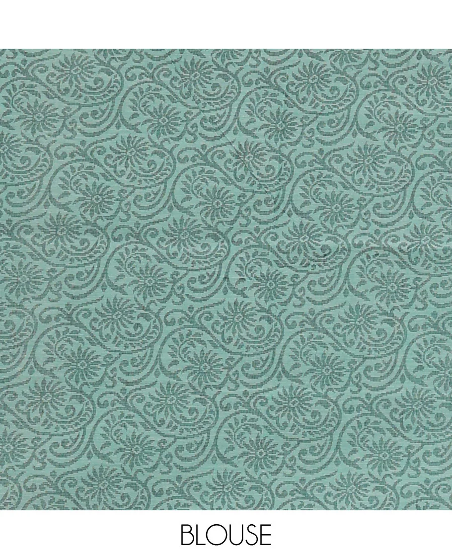Turquoise unique motifs Coimbatore cotton saree, self-pallu of intricate designs - Image 2