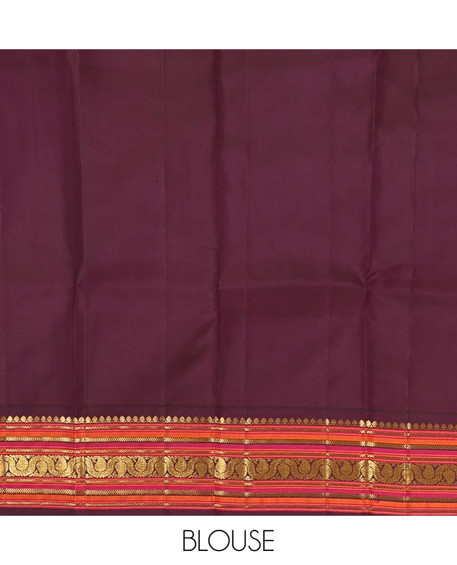 Turquoise zari buttas Kanchipuram silk saree, contrast korvai border of salangai, nuli nagam, kathir, and dhavanai manga kodi designs, and mayil kann woven pallu - Image 6