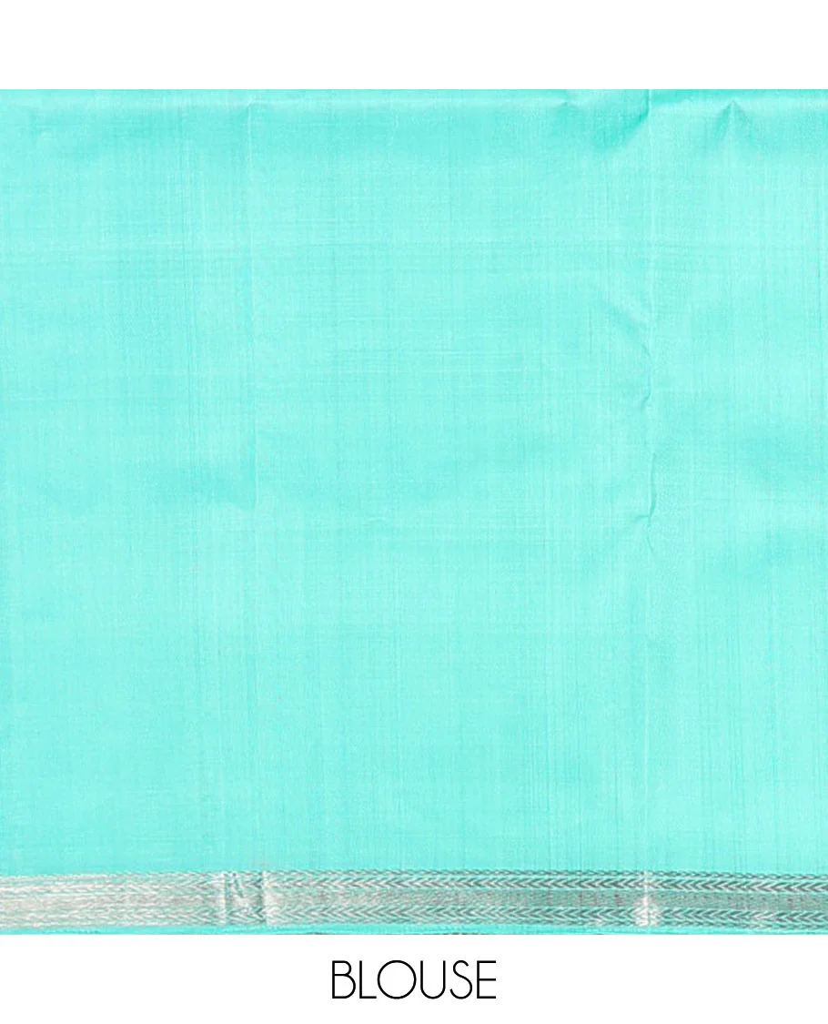 Turquoise zari design Mayuri soft silk saree, zari border of kathir designs, and zari-rich pallu - Image 6