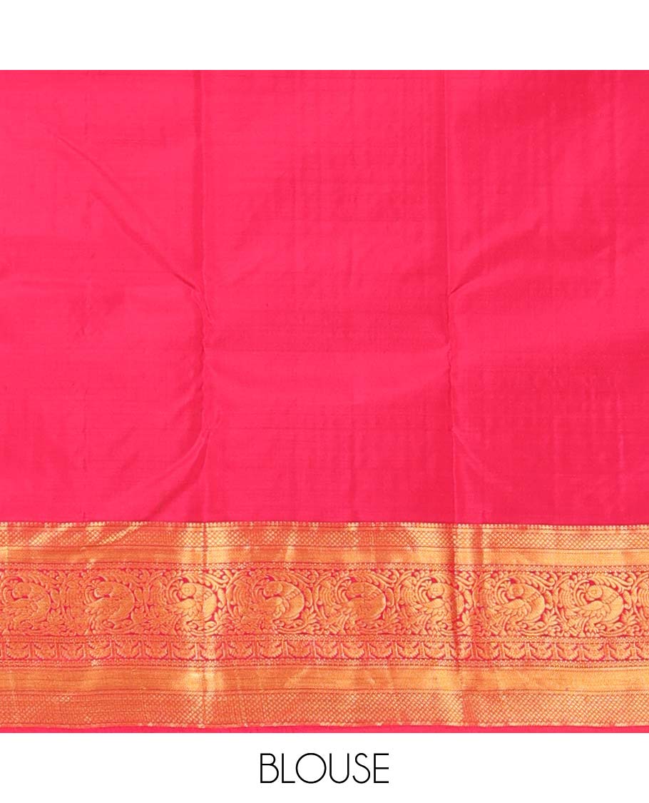 Ultramarine blue checked and zari buttas Vasundhara silk saree, contrast border of mayil kann, banaras, vanki, neli, and mayil, and jaal pallu - Image 6