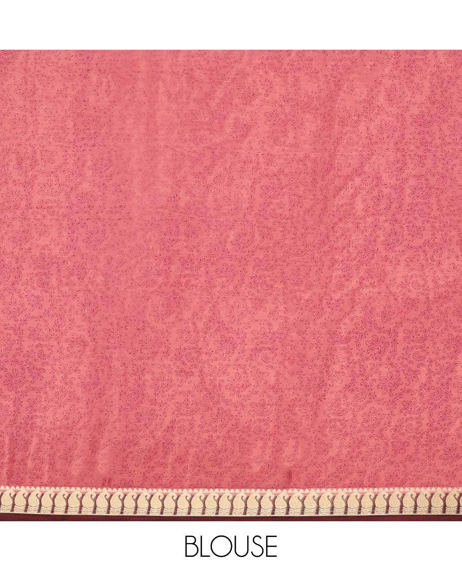 Unique motifs semi-banaras printed saree, contrast paisley border & intricately printed pallu - Image 15