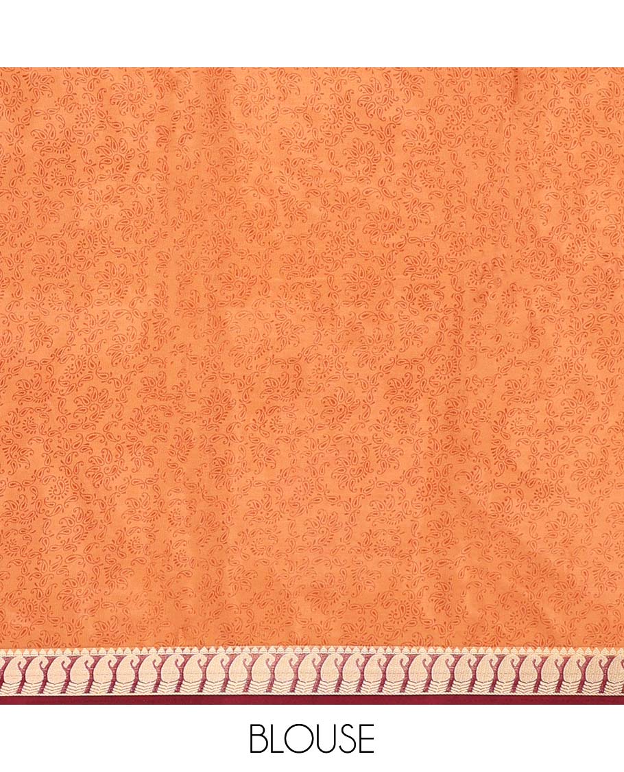 Unique motifs semi-banaras printed saree, contrast paisley border & intricately printed pallu - Image 3