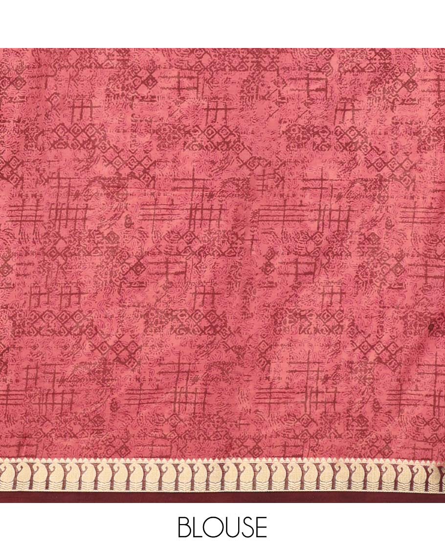Unique motifs semi-banaras printed saree, contrast paisley border & intricately printed pallu - Image 6