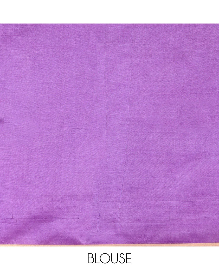 Violet Banana Pith Saree Woven with Zari Buttas Enclosed Squares, Subtly Woven Piping Border, Pallu of Stripes, and Paired with a Matching Plain Blouse - Image 5