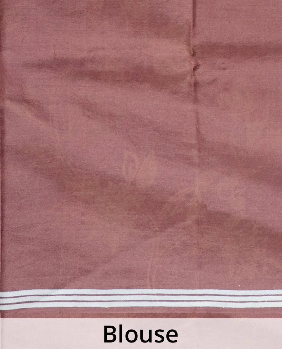 Violet floral vine and bird motifs printed silk saree, piping border, and floral printed pallu - Image 5
