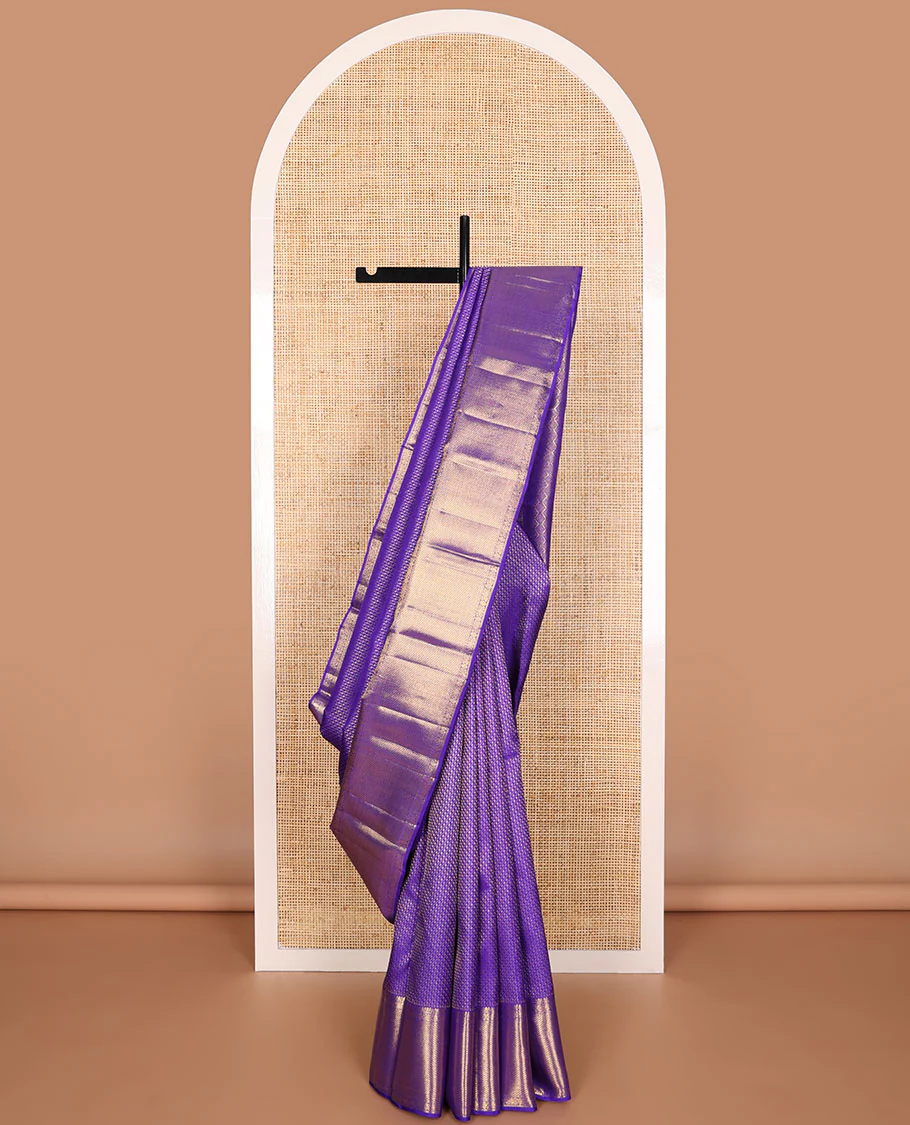 Violet jacquard design Samudrika silk saree with self border of thilakam mokku, mayil kann design & zari design pallu