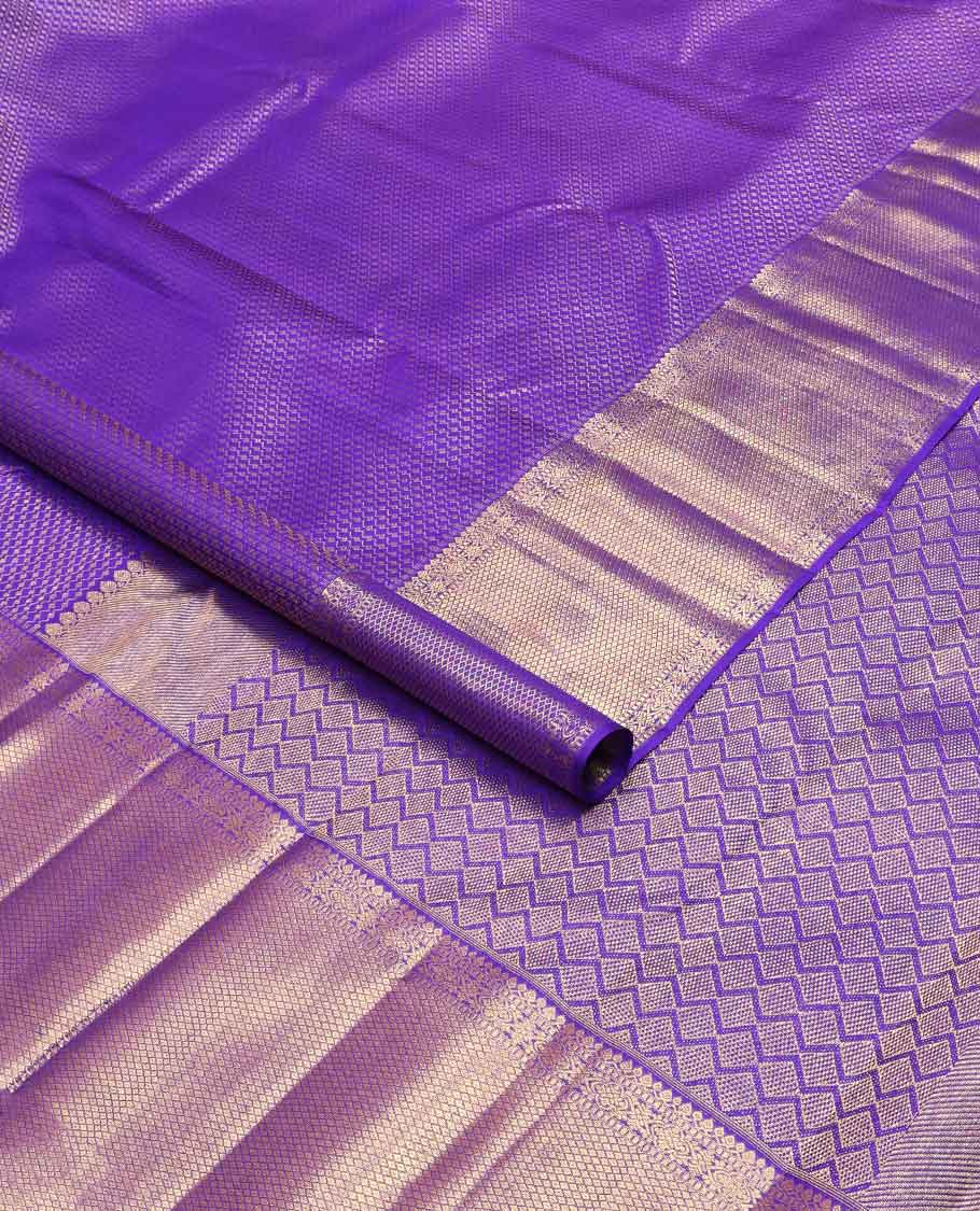 Violet jacquard design Samudrika silk saree with self border of thilakam mokku, mayil kann design & zari design pallu - Image 2