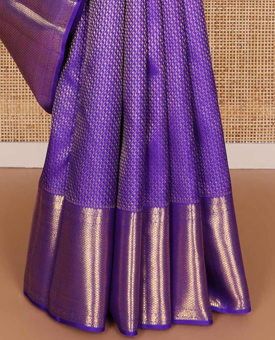 Violet jacquard design Samudrika silk saree with self border of thilakam mokku, mayil kann design & zari design pallu - Image 6