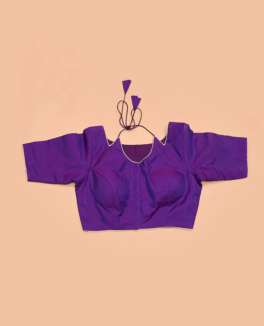 Violet plain design halter neck tie up elbow sleeve blouse