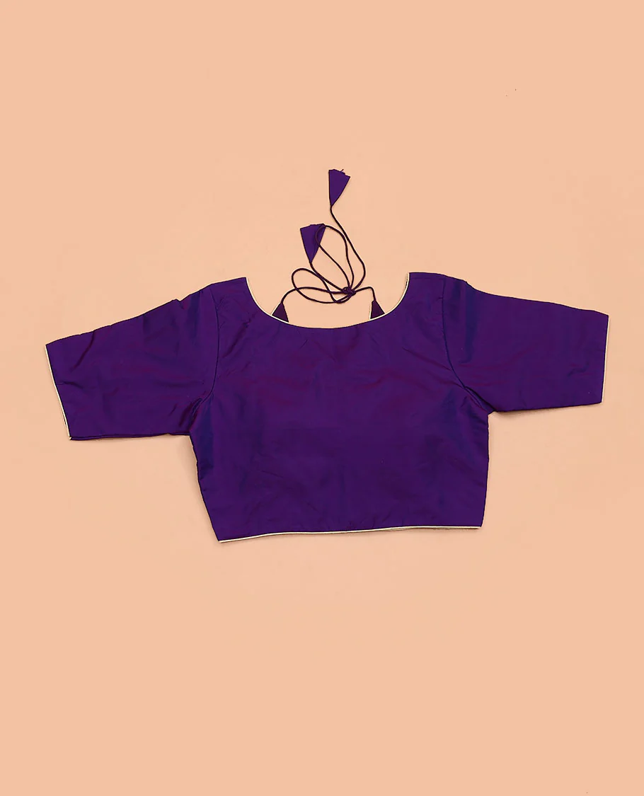 Violet plain design halter neck tie up elbow sleeve blouse - Image 2