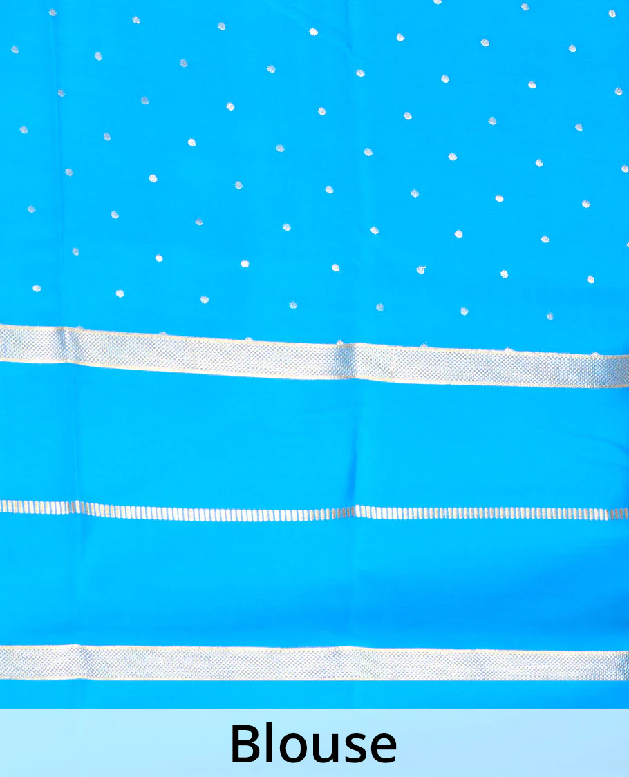 Violet plain Mysore silk saree, contrast rettai pettu traditional zari border, and striped pallu - Image 5