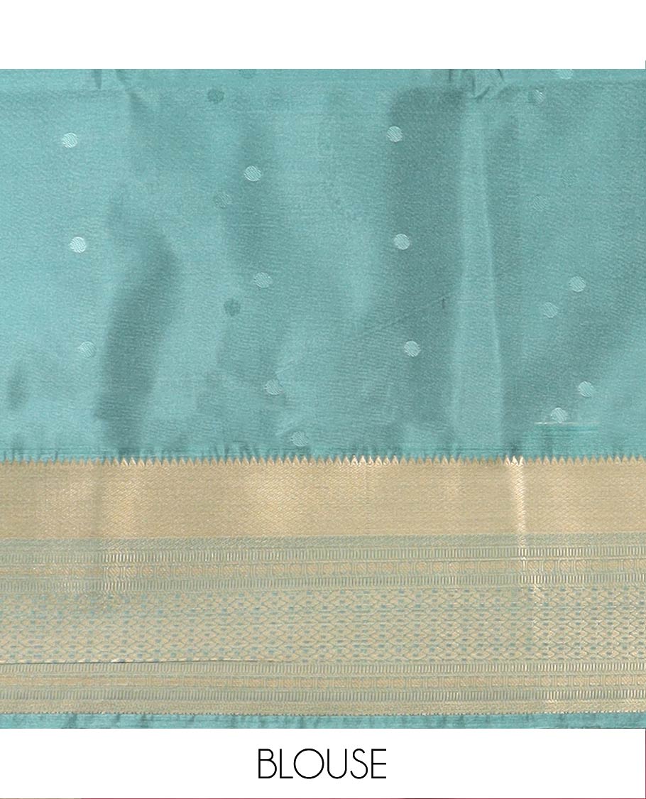 Violet Semi-Soft Silk Saree Enthralled with Polka Dot Buttas, Complemented by Contrast Traditional Zari Design Border, Pallu with Intricate Designs, and Paired with a Contrast Blouse - Image 5