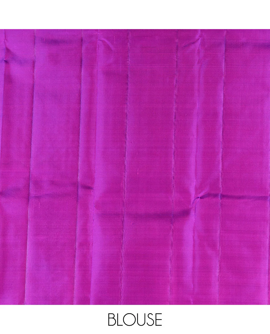 Violet thazampoo rekku, and vel buttas Vasundhara silk saree, zari border of manga, muthu, kathir, neli, and vanki designs, and jaal pallu - Image 5