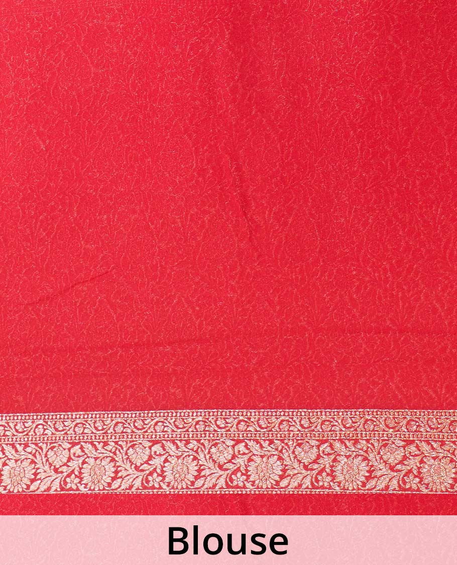 Violet zari buttas banarasi georgette saree, contrast traditional zari border, and pallu of intricate designs - Image 5