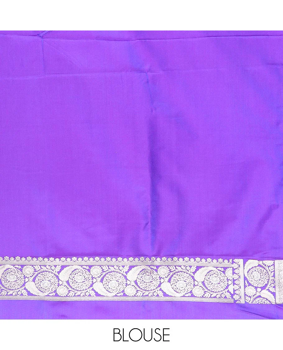 Violet zari buttas mushru silk saree, floral creeper design border, and intricately designed pallu - Image 4