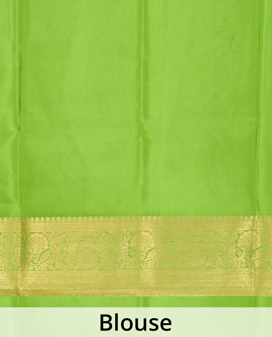 Purple zari buttas Mysore silk saree, contrast floral creeper zari border, and pallu of intricate designs - Image 5