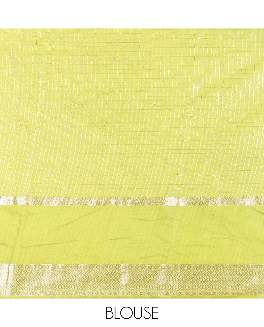 Violet zari checked Assam cotton saree, contrast traditional zari design border, zari design pallu, and a contrast zari design blouse - Image 3
