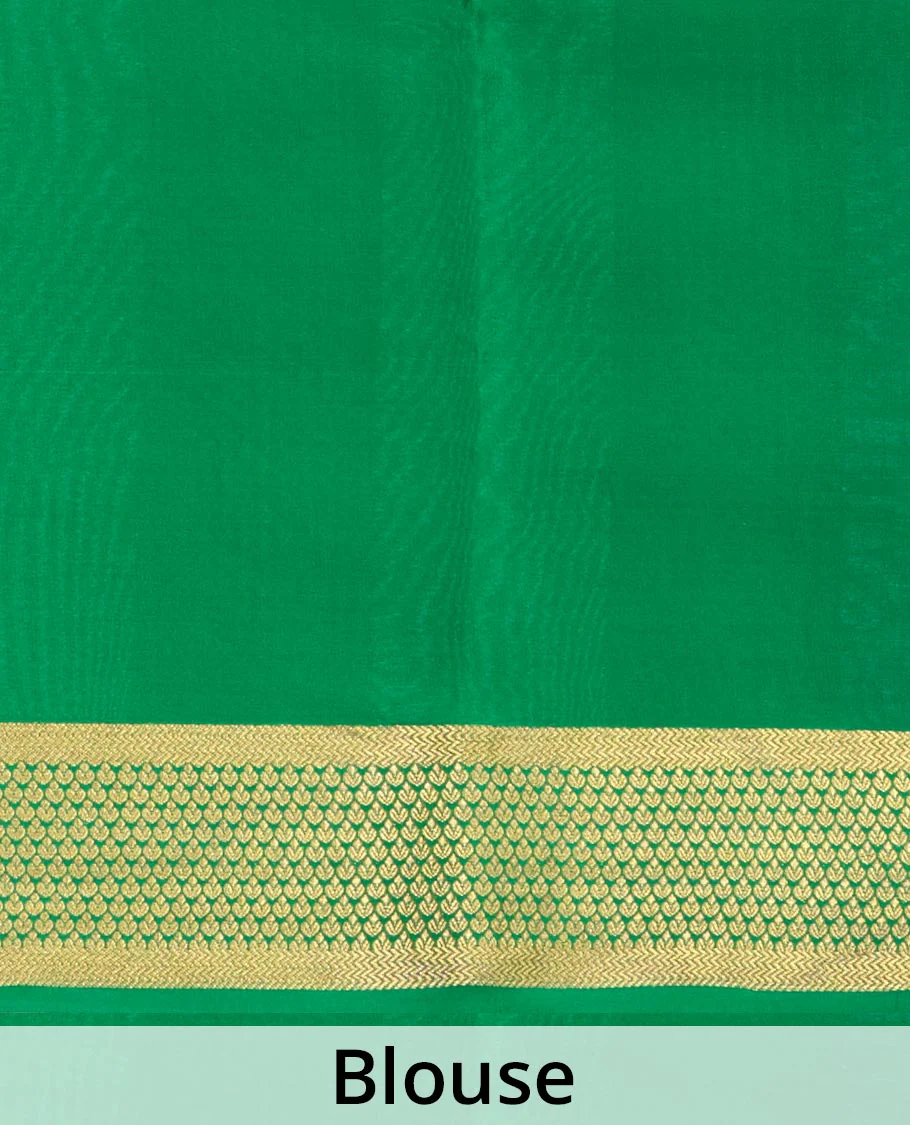 Purple zari checked Mysore silk saree, contrast peacock eye border, and pallu of zari stripes - Image 5