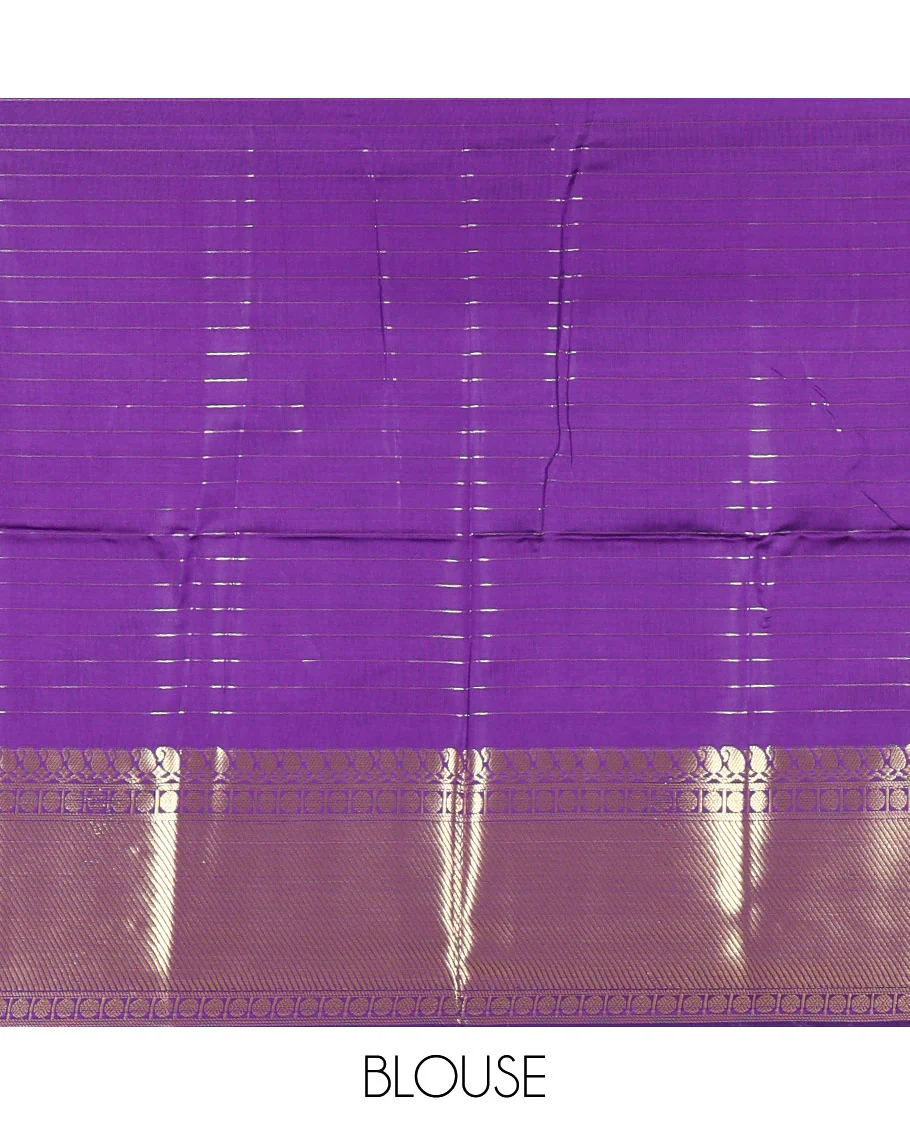 Violet zari checked semi-katan silk saree, traditional zari border, zari-rich pallu, and a matching blouse - Image 3