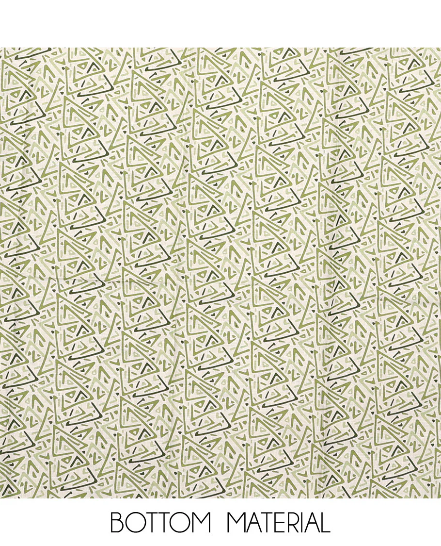 White and green material chudidar set, floral printed with button work top, printed bottom, and sequins striped dupatta - Image 3