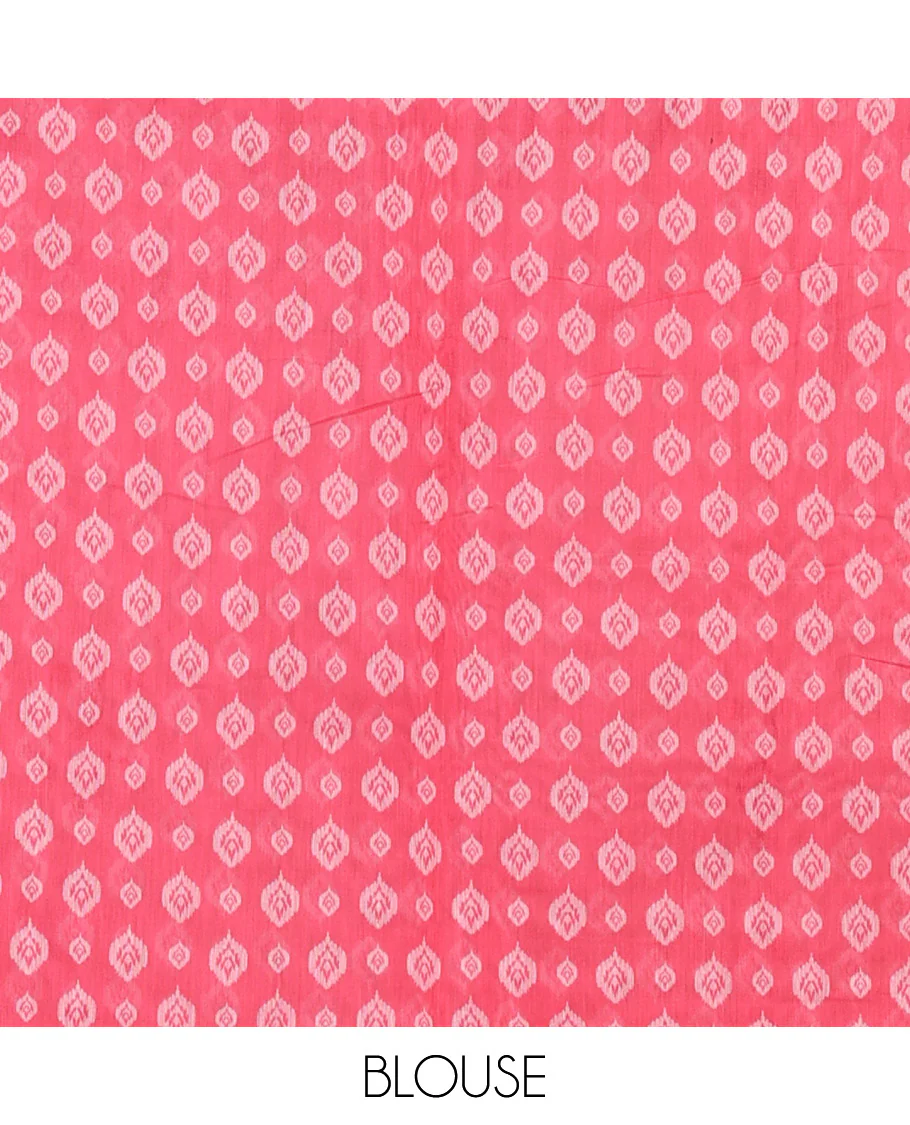 White and pink musical note motifs printed Chanderi cotton saree, zari piping border, geometric printed pallu, and a unique motifs printed blouse - Image 3
